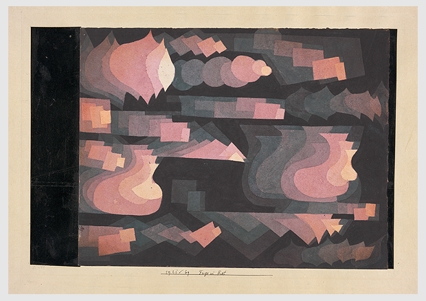 Paul Klee, Fuge in Rot, 1921, 69, Aquarell und Bleistift auf Papier auf Karton, 24,4 x 31,5 cm, Privatbesitz Schweiz, Depositum im Zentrum Paul Klee, Bern - 