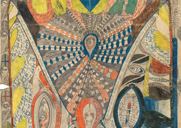 Ausschnitt Adolf Wölfli, Paris=Spinne, 1909/10, Bleistift und Farbstift auf Papier, 100 x 74,5 cm, Adolf Wölfli-Stiftung, Kunstmuseum Bern - 